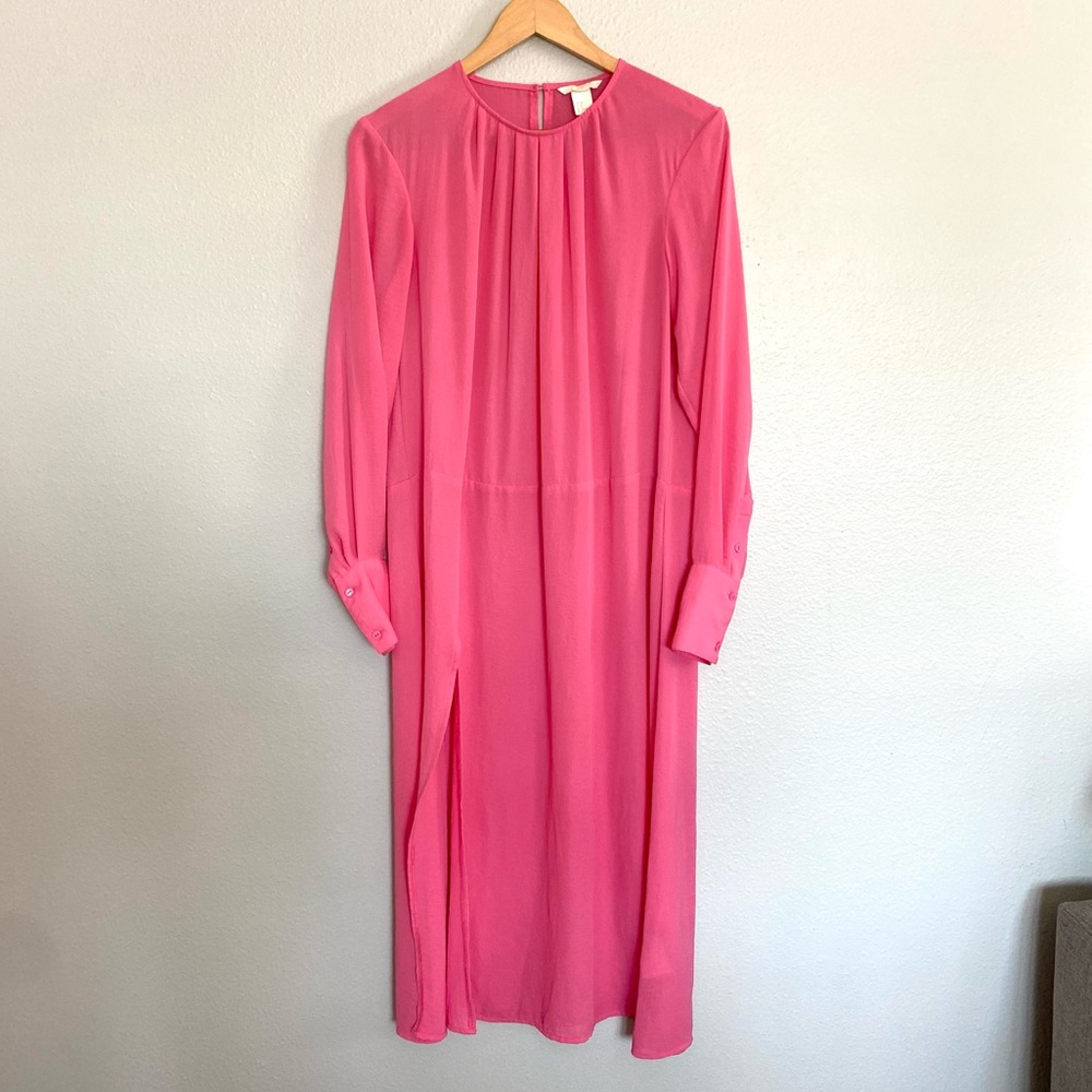 H&M long tunic sheer dress layerable long top with high slit keyhole back button